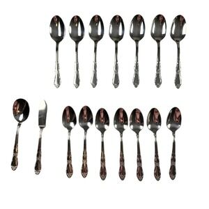 Wm A Rogers Oneida Flatware Set 16pc Stainless Steel Floral Spoons Silverware